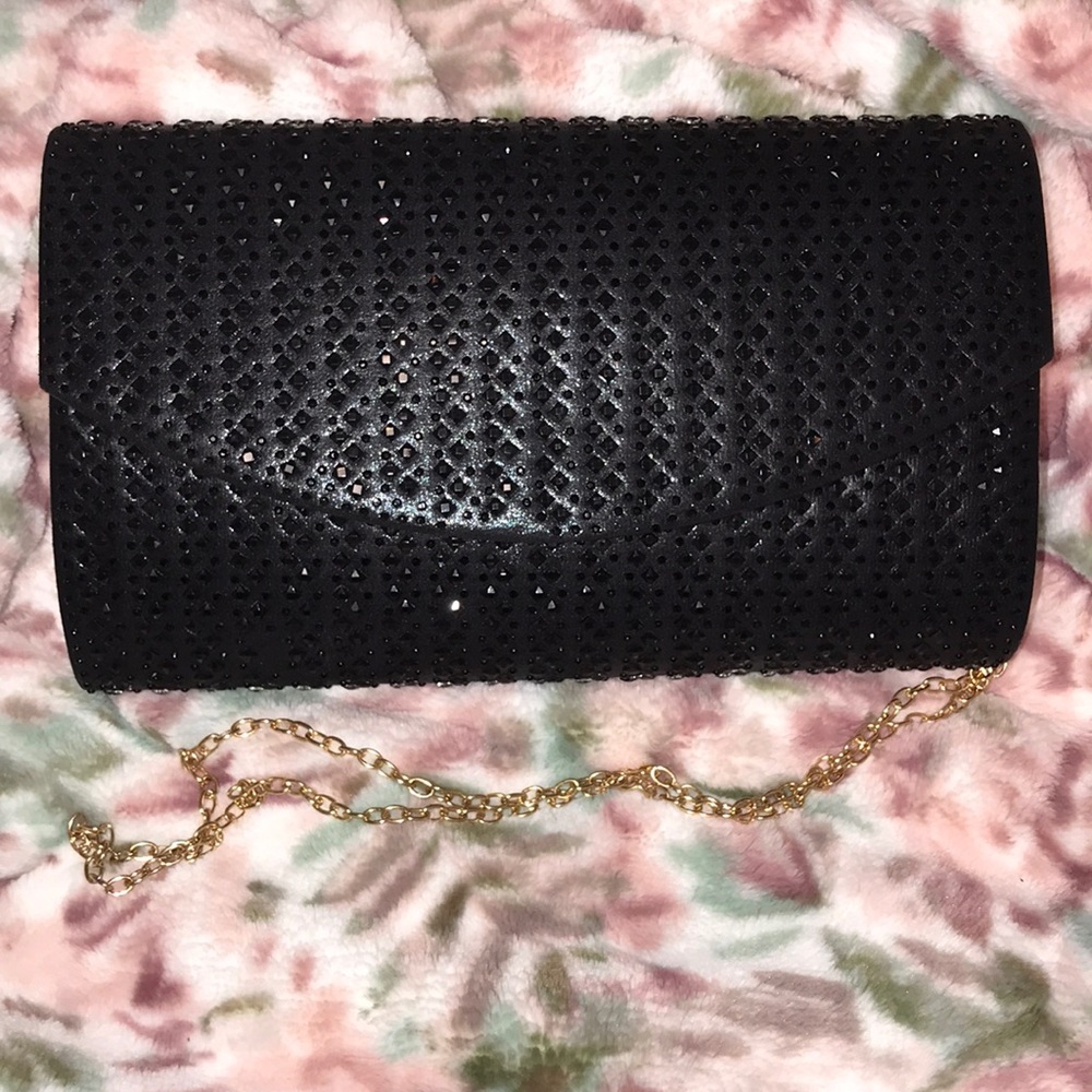 Rhinestone clutch with gold chain
